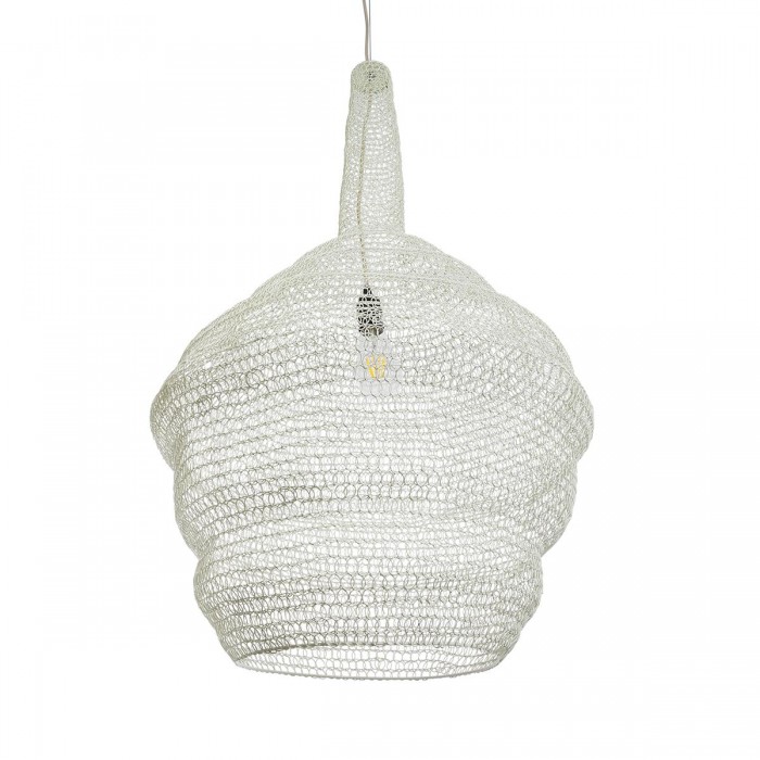 GloboStar® KENTUCKY 01883 Vintage Κρεμαστό Φωτιστικό Οροφής Μονόφωτο 1 x E27 AC220-240V IP20 - Φ60 x Υ90cm - Μπεζ Εκρού Μεταλλικό Πλέγμα