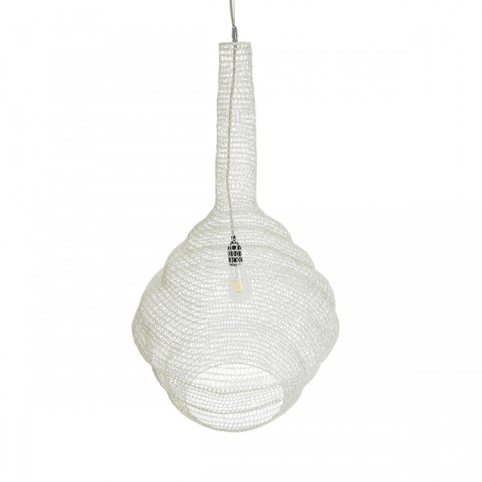 GloboStar® KENTUCKY 01883 Vintage Κρεμαστό Φωτιστικό Οροφής Μονόφωτο 1 x E27 AC220-240V IP20 - Φ60 x Υ90cm - Μπεζ Εκρού Μεταλλικό Πλέγμα