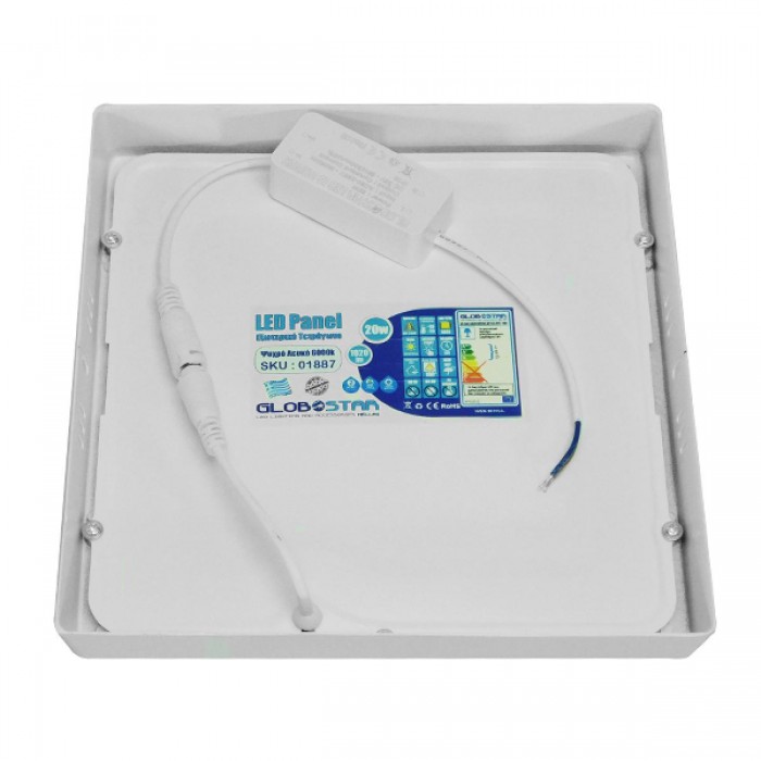 Πάνελ PL LED Οροφής Εξωτερικό Τετράγωνο 20W 230v 1920lm 180° Ψυχρό Λευκό 6000k GloboStar 01887