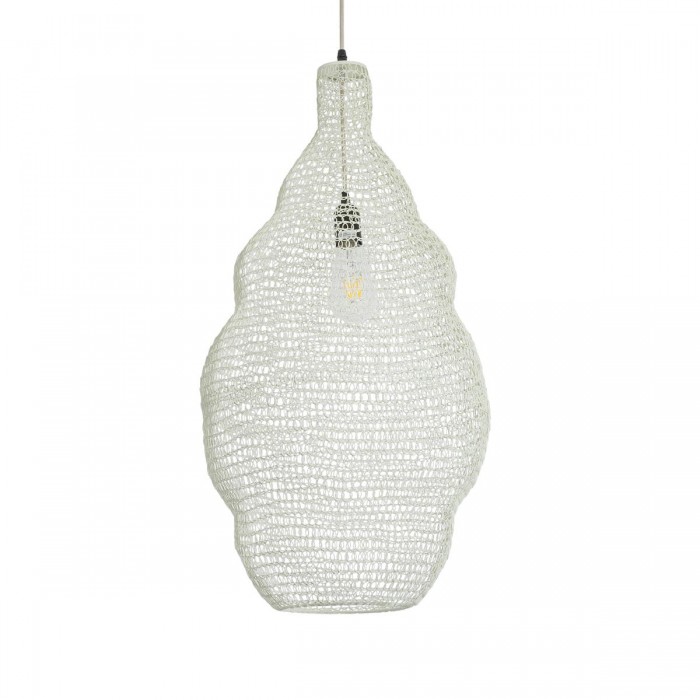 GloboStar® KENTUCKY 01895 Vintage Κρεμαστό Φωτιστικό Οροφής Μονόφωτο 1 x E27 AC220-240V IP20 - Φ40 x Υ70cm - Μπεζ Εκρού Μεταλλικό Πλέγμα