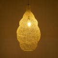 GloboStar® KENTUCKY 01895 Vintage Κρεμαστό Φωτιστικό Οροφής Μονόφωτο 1 x E27 AC220-240V IP20 - Φ40 x Υ70cm - Μπεζ Εκρού Μεταλλικό Πλέγμα