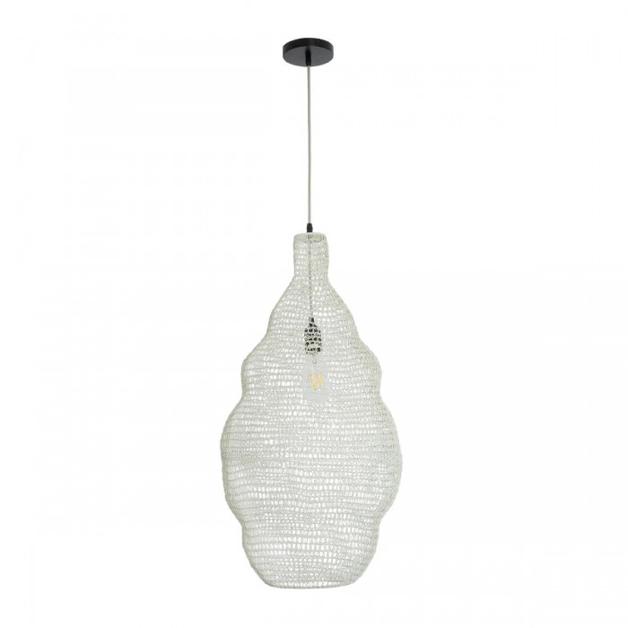 GloboStar® KENTUCKY 01895 Vintage Κρεμαστό Φωτιστικό Οροφής Μονόφωτο 1 x E27 AC220-240V IP20 - Φ40 x Υ70cm - Μπεζ Εκρού Μεταλλικό Πλέγμα