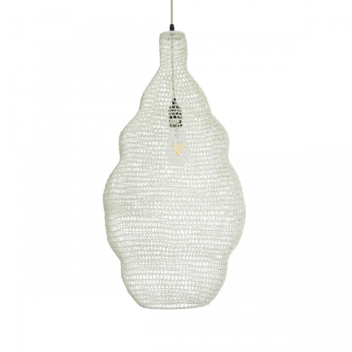 GloboStar® KENTUCKY 01895 Vintage Κρεμαστό Φωτιστικό Οροφής Μονόφωτο 1 x E27 AC220-240V IP20 - Φ40 x Υ70cm - Μπεζ Εκρού Μεταλλικό Πλέγμα