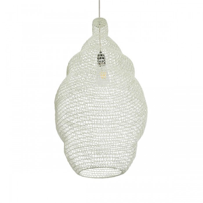 GloboStar® KENTUCKY 01895 Vintage Κρεμαστό Φωτιστικό Οροφής Μονόφωτο 1 x E27 AC220-240V IP20 - Φ40 x Υ70cm - Μπεζ Εκρού Μεταλλικό Πλέγμα