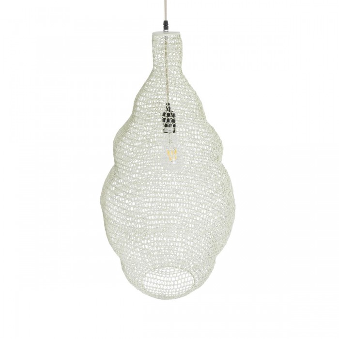 GloboStar® KENTUCKY 01895 Vintage Κρεμαστό Φωτιστικό Οροφής Μονόφωτο 1 x E27 AC220-240V IP20 - Φ40 x Υ70cm - Μπεζ Εκρού Μεταλλικό Πλέγμα