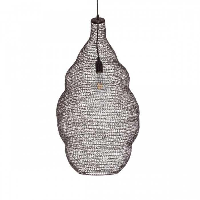 GloboStar® KENTUCKY 01896 Vintage Κρεμαστό Φωτιστικό Οροφής Μονόφωτο 1 x E27 AC220-240V IP20 - Φ40 x Υ70cm - Σκούρο Καφέ Μεταλλικό Πλέγμα