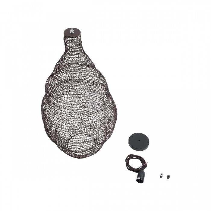 GloboStar® KENTUCKY 01896 Vintage Κρεμαστό Φωτιστικό Οροφής Μονόφωτο 1 x E27 AC220-240V IP20 - Φ40 x Υ70cm - Σκούρο Καφέ Μεταλλικό Πλέγμα