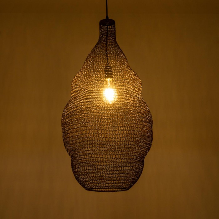 GloboStar® KENTUCKY 01896 Vintage Κρεμαστό Φωτιστικό Οροφής Μονόφωτο 1 x E27 AC220-240V IP20 - Φ40 x Υ70cm - Σκούρο Καφέ Μεταλλικό Πλέγμα