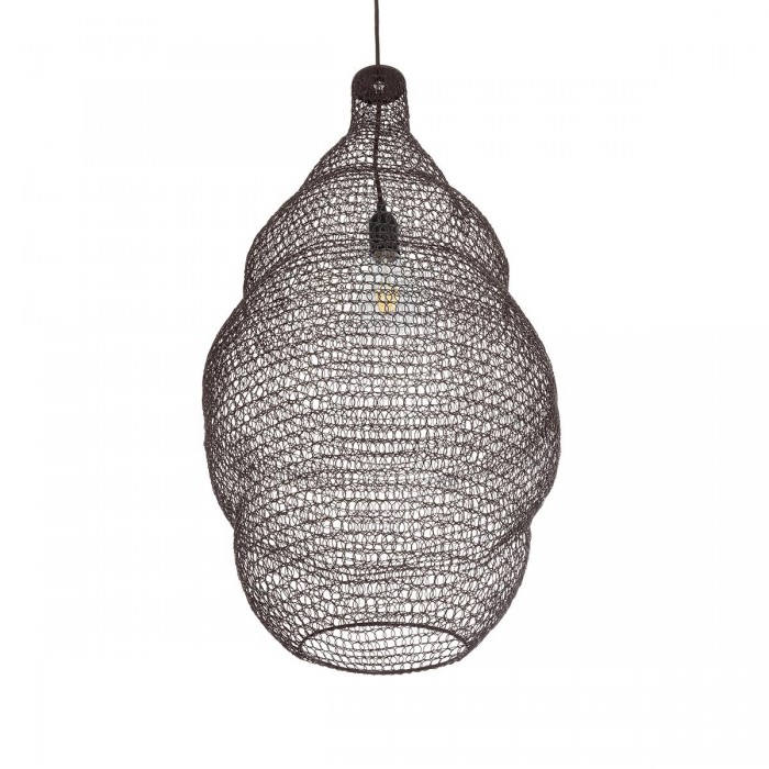 GloboStar® KENTUCKY 01896 Vintage Κρεμαστό Φωτιστικό Οροφής Μονόφωτο 1 x E27 AC220-240V IP20 - Φ40 x Υ70cm - Σκούρο Καφέ Μεταλλικό Πλέγμα