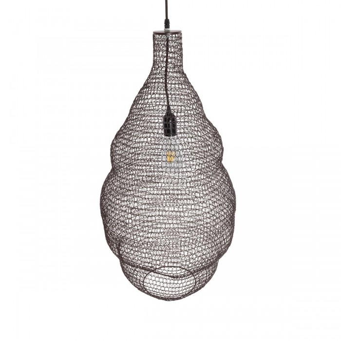 GloboStar® KENTUCKY 01896 Vintage Κρεμαστό Φωτιστικό Οροφής Μονόφωτο 1 x E27 AC220-240V IP20 - Φ40 x Υ70cm - Σκούρο Καφέ Μεταλλικό Πλέγμα