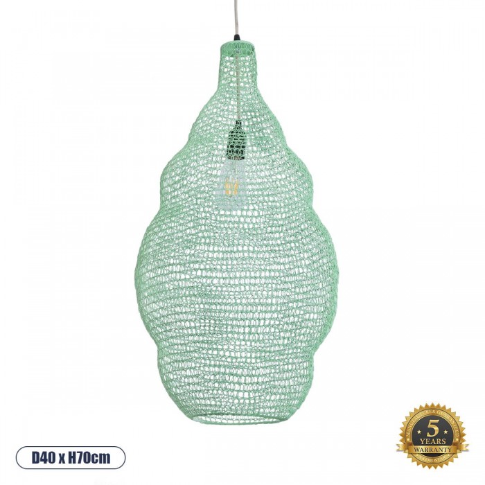 GloboStar® KENTUCKY 01897 Vintage Κρεμαστό Φωτιστικό Οροφής Μονόφωτο 1 x E27 AC220-240V IP20 - Φ40 x Υ70cm - Τιρκουάζ Μεταλλικό Πλέγμα