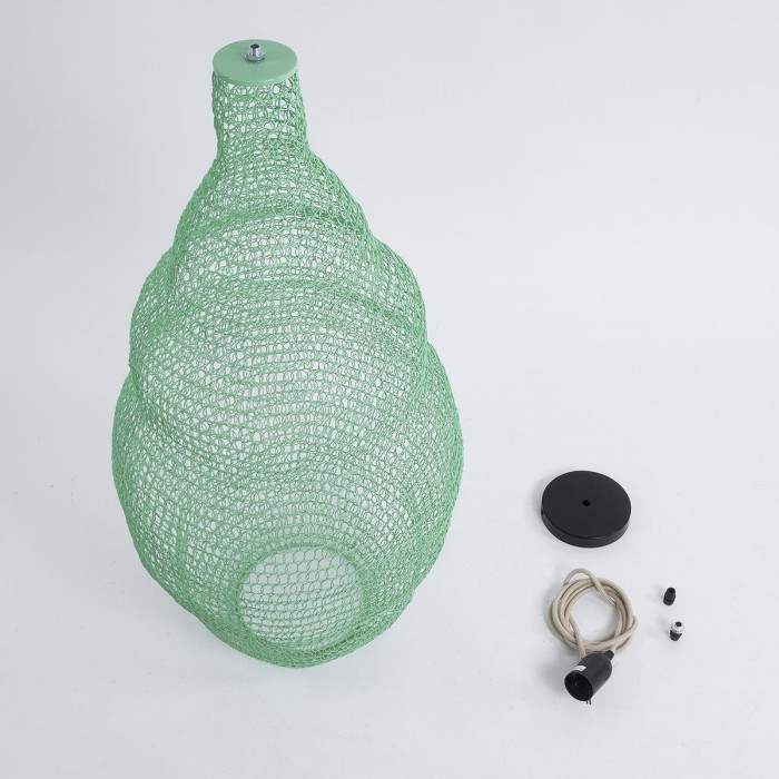 GloboStar® KENTUCKY 01897 Vintage Κρεμαστό Φωτιστικό Οροφής Μονόφωτο 1 x E27 AC220-240V IP20 - Φ40 x Υ70cm - Τιρκουάζ Μεταλλικό Πλέγμα