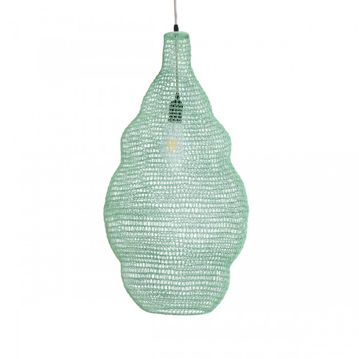 GloboStar® KENTUCKY 01897 Vintage Κρεμαστό Φωτιστικό Οροφής Μονόφωτο 1 x E27 AC220-240V IP20 - Φ40 x Υ70cm - Τιρκουάζ Μεταλλικό Πλέγμα