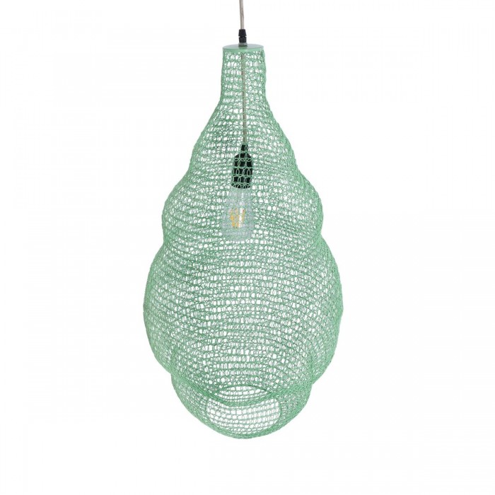 GloboStar® KENTUCKY 01897 Vintage Κρεμαστό Φωτιστικό Οροφής Μονόφωτο 1 x E27 AC220-240V IP20 - Φ40 x Υ70cm - Τιρκουάζ Μεταλλικό Πλέγμα