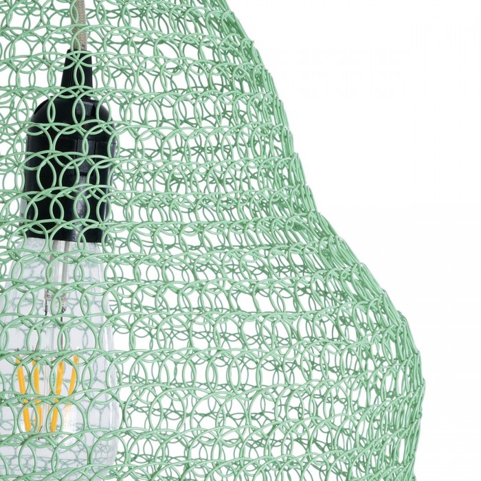 GloboStar® KENTUCKY 01897 Vintage Κρεμαστό Φωτιστικό Οροφής Μονόφωτο 1 x E27 AC220-240V IP20 - Φ40 x Υ70cm - Τιρκουάζ Μεταλλικό Πλέγμα