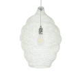 GloboStar® KENTUCKY 01898 Vintage Κρεμαστό Φωτιστικό Οροφής Μονόφωτο 1 x E27 AC220-240V IP20 - Φ40 x Υ60cm - Μπεζ Εκρού Μεταλλικό Πλέγμα