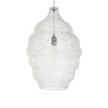 GloboStar® KENTUCKY 01898 Vintage Κρεμαστό Φωτιστικό Οροφής Μονόφωτο 1 x E27 AC220-240V IP20 - Φ40 x Υ60cm - Μπεζ Εκρού Μεταλλικό Πλέγμα