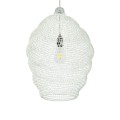 GloboStar® KENTUCKY 01898 Vintage Κρεμαστό Φωτιστικό Οροφής Μονόφωτο 1 x E27 AC220-240V IP20 - Φ40 x Υ60cm - Μπεζ Εκρού Μεταλλικό Πλέγμα