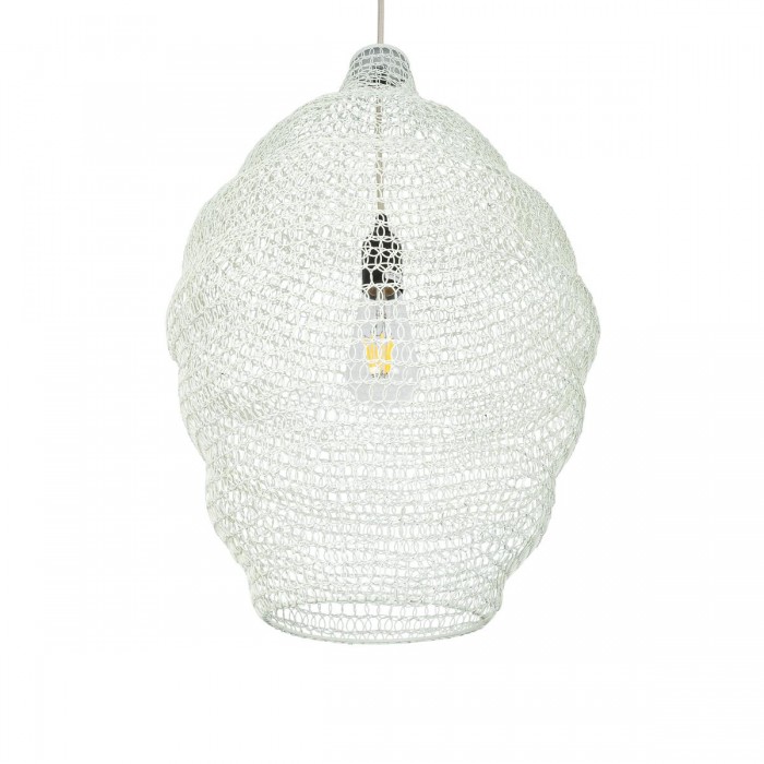 GloboStar® KENTUCKY 01898 Vintage Κρεμαστό Φωτιστικό Οροφής Μονόφωτο 1 x E27 AC220-240V IP20 - Φ40 x Υ60cm - Μπεζ Εκρού Μεταλλικό Πλέγμα