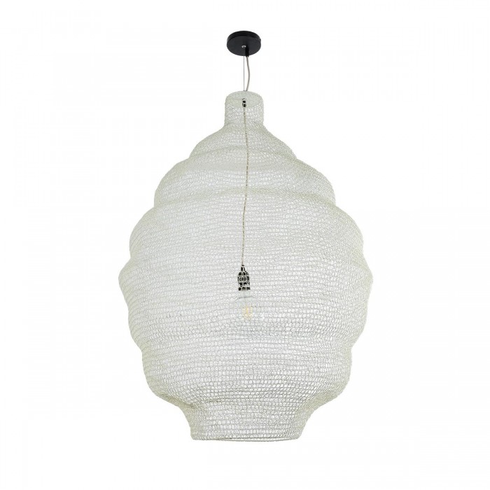 GloboStar® KENTUCKY 01901 Vintage Κρεμαστό Φωτιστικό Οροφής Μονόφωτο 1 x E27 AC220-240V IP20 - Φ80 x Υ110cm - Μπεζ Εκρού Μεταλλικό Πλέγμα