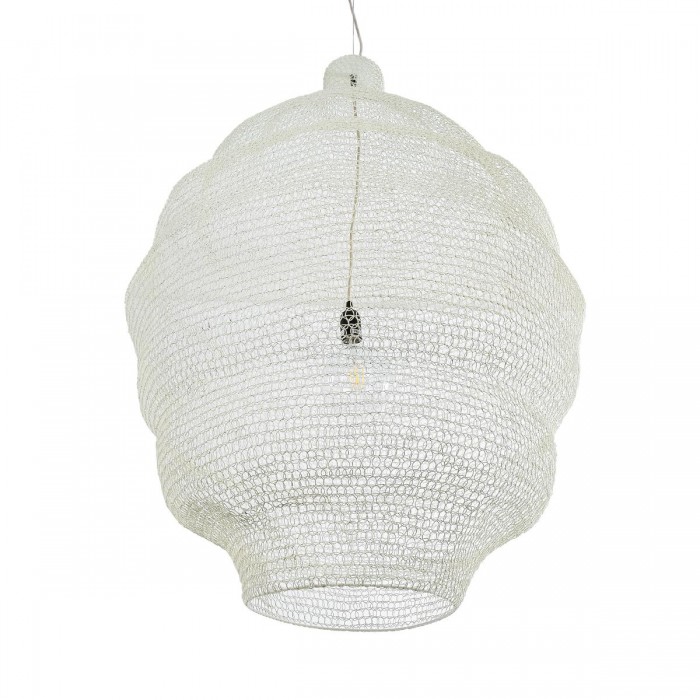 GloboStar® KENTUCKY 01901 Vintage Κρεμαστό Φωτιστικό Οροφής Μονόφωτο 1 x E27 AC220-240V IP20 - Φ80 x Υ110cm - Μπεζ Εκρού Μεταλλικό Πλέγμα