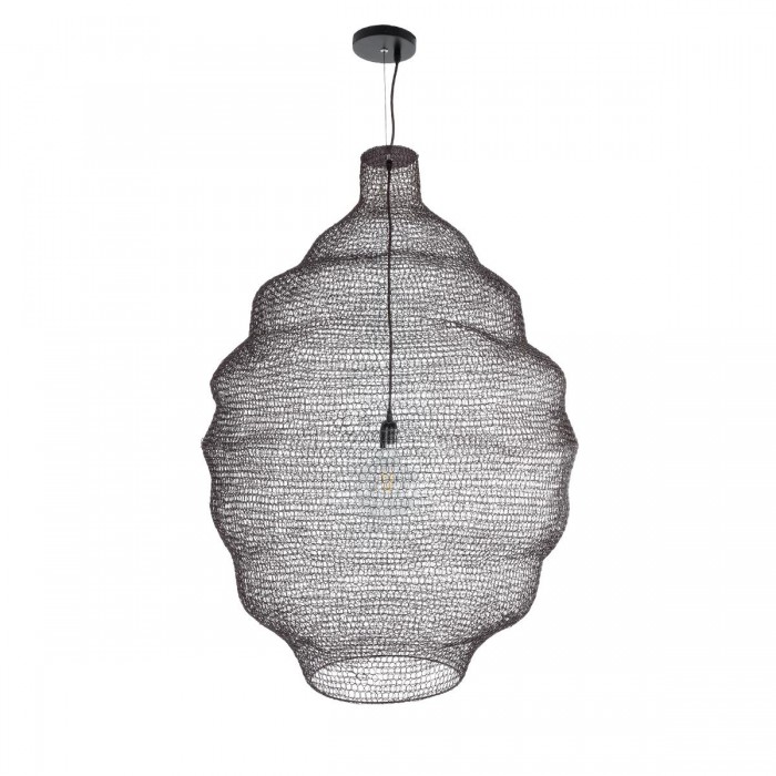 GloboStar® KENTUCKY 01902 Vintage Κρεμαστό Φωτιστικό Οροφής Μονόφωτο 1 x E27 AC220-240V IP20 - Φ80 x Υ110cm - Σκούρο Καφέ Μεταλλικό Πλέγμα