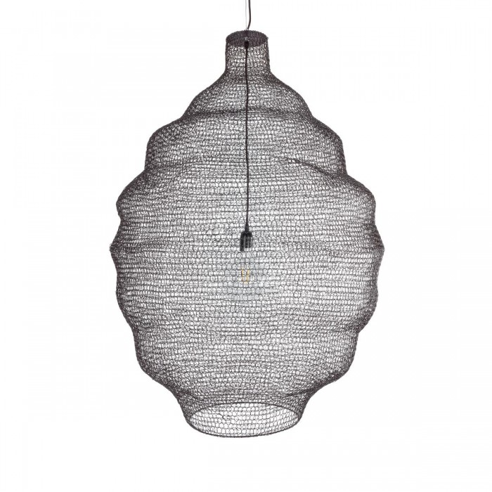 GloboStar® KENTUCKY 01902 Vintage Κρεμαστό Φωτιστικό Οροφής Μονόφωτο 1 x E27 AC220-240V IP20 - Φ80 x Υ110cm - Σκούρο Καφέ Μεταλλικό Πλέγμα