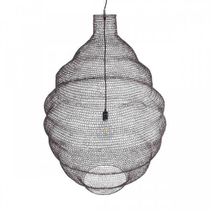 GloboStar® KENTUCKY 01902 Vintage Κρεμαστό Φωτιστικό Οροφής Μονόφωτο 1 x E27 AC220-240V IP20 - Φ80 x Υ110cm - Σκούρο Καφέ Μεταλλικό Πλέγμα