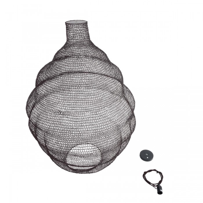 GloboStar® KENTUCKY 01902 Vintage Κρεμαστό Φωτιστικό Οροφής Μονόφωτο 1 x E27 AC220-240V IP20 - Φ80 x Υ110cm - Σκούρο Καφέ Μεταλλικό Πλέγμα