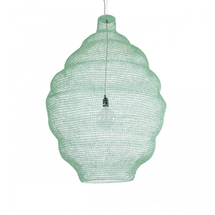 GloboStar® KENTUCKY 01903 Vintage Κρεμαστό Φωτιστικό Οροφής Μονόφωτο 1 x E27 AC220-240V IP20 - Φ80 x Υ110cm - Τιρκουάζ Μεταλλικό Πλέγμα