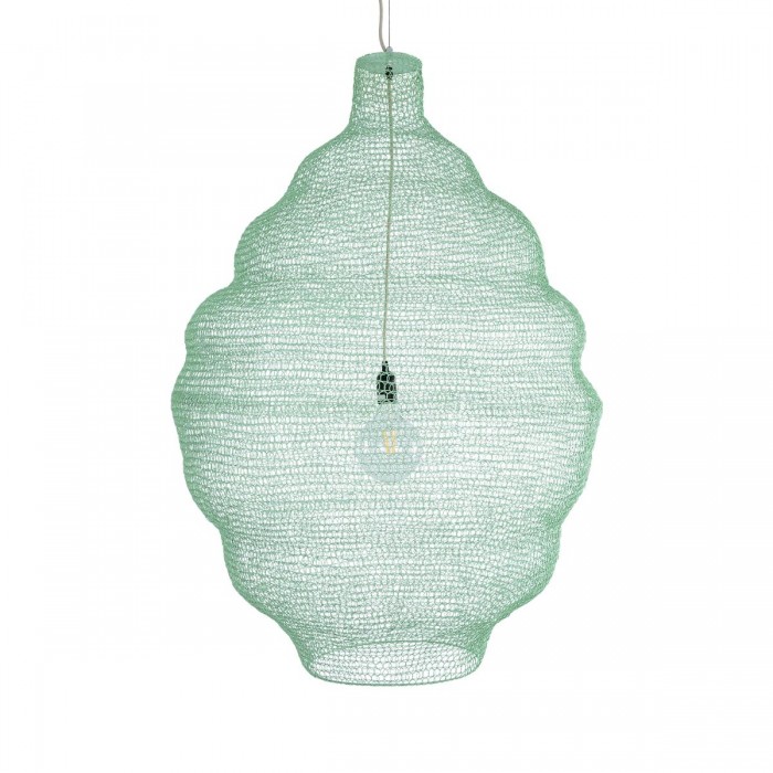 GloboStar® KENTUCKY 01903 Vintage Κρεμαστό Φωτιστικό Οροφής Μονόφωτο 1 x E27 AC220-240V IP20 - Φ80 x Υ110cm - Τιρκουάζ Μεταλλικό Πλέγμα