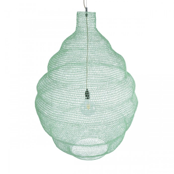 GloboStar® KENTUCKY 01903 Vintage Κρεμαστό Φωτιστικό Οροφής Μονόφωτο 1 x E27 AC220-240V IP20 - Φ80 x Υ110cm - Τιρκουάζ Μεταλλικό Πλέγμα