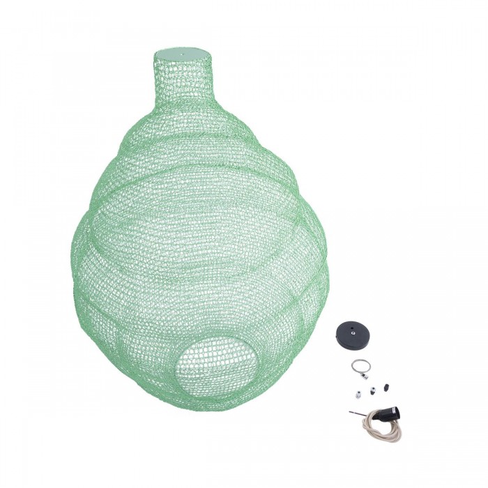 GloboStar® KENTUCKY 01903 Vintage Κρεμαστό Φωτιστικό Οροφής Μονόφωτο 1 x E27 AC220-240V IP20 - Φ80 x Υ110cm - Τιρκουάζ Μεταλλικό Πλέγμα