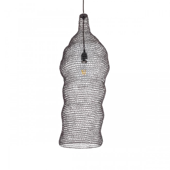 GloboStar® KENTUCKY 01905 Vintage Κρεμαστό Φωτιστικό Οροφής Μονόφωτο 1 x E27 AC220-240V IP20 - Φ30 x Υ80cm - Σκούρο Καφέ Μεταλλικό Πλέγμα