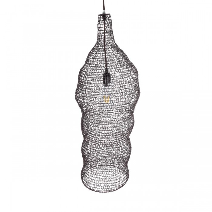 GloboStar® KENTUCKY 01905 Vintage Κρεμαστό Φωτιστικό Οροφής Μονόφωτο 1 x E27 AC220-240V IP20 - Φ30 x Υ80cm - Σκούρο Καφέ Μεταλλικό Πλέγμα