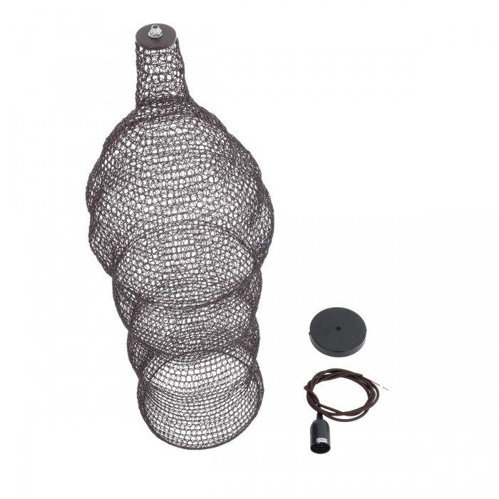 GloboStar® KENTUCKY 01905 Vintage Κρεμαστό Φωτιστικό Οροφής Μονόφωτο 1 x E27 AC220-240V IP20 - Φ30 x Υ80cm - Σκούρο Καφέ Μεταλλικό Πλέγμα