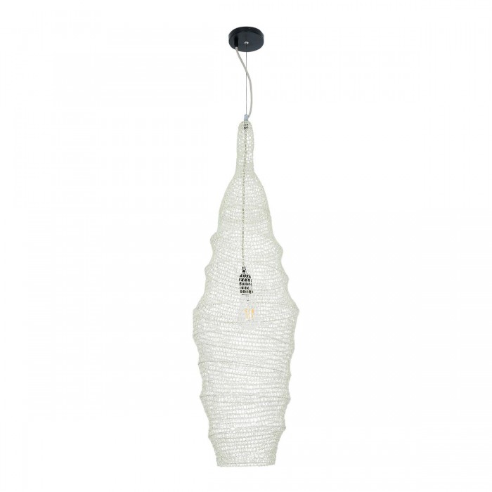 GloboStar® KENTUCKY 01907 Vintage Κρεμαστό Φωτιστικό Οροφής Μονόφωτο 1 x E27 AC220-240V IP20 - Φ30 x Υ105cm - Μπεζ Εκρού Μεταλλικό Πλέγμα