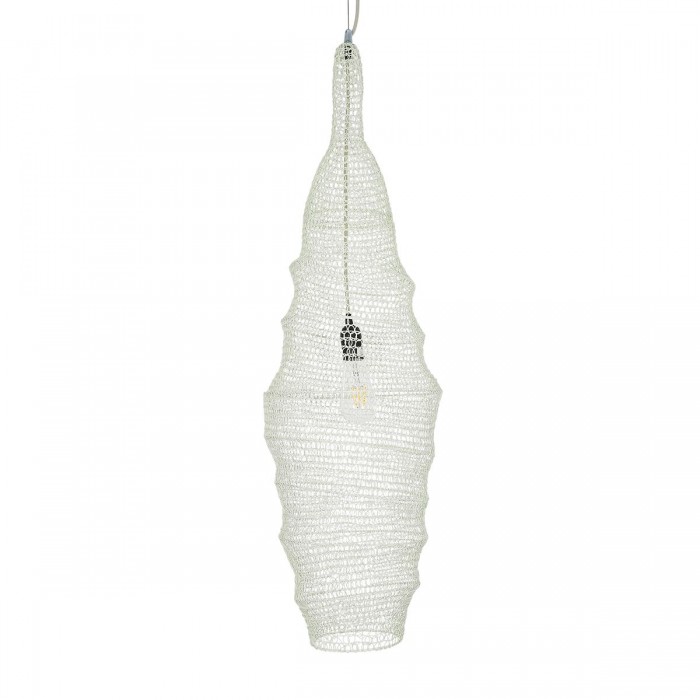 GloboStar® KENTUCKY 01907 Vintage Κρεμαστό Φωτιστικό Οροφής Μονόφωτο 1 x E27 AC220-240V IP20 - Φ30 x Υ105cm - Μπεζ Εκρού Μεταλλικό Πλέγμα