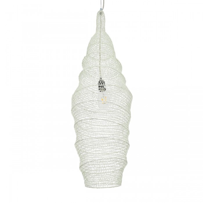 GloboStar® KENTUCKY 01907 Vintage Κρεμαστό Φωτιστικό Οροφής Μονόφωτο 1 x E27 AC220-240V IP20 - Φ30 x Υ105cm - Μπεζ Εκρού Μεταλλικό Πλέγμα