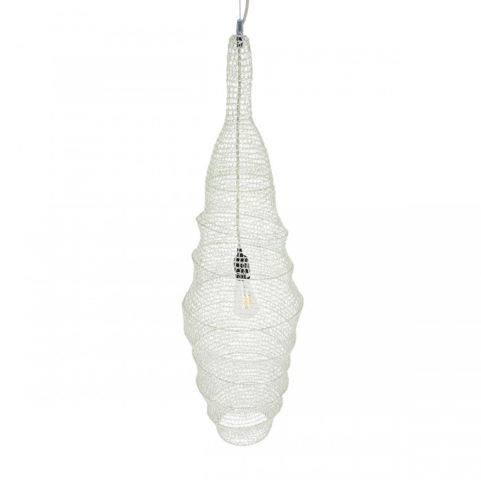 GloboStar® KENTUCKY 01907 Vintage Κρεμαστό Φωτιστικό Οροφής Μονόφωτο 1 x E27 AC220-240V IP20 - Φ30 x Υ105cm - Μπεζ Εκρού Μεταλλικό Πλέγμα