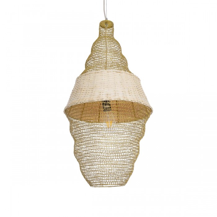 GloboStar® KENTUCKY 01910 Vintage Κρεμαστό Φωτιστικό Πλέγμα Μονόφωτο 1 x E27 IP20 Μπεζ Μέταλλο - Μ40 x Π40 x Υ80cm