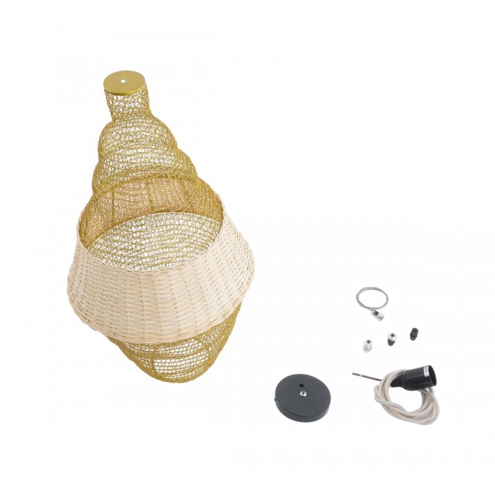 GloboStar® KENTUCKY 01910 Vintage Κρεμαστό Φωτιστικό Πλέγμα Μονόφωτο 1 x E27 IP20 Μπεζ Μέταλλο - Μ40 x Π40 x Υ80cm