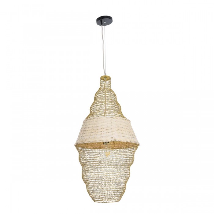 GloboStar® KENTUCKY 01910 Vintage Κρεμαστό Φωτιστικό Πλέγμα Μονόφωτο 1 x E27 IP20 Μπεζ Μέταλλο - Μ40 x Π40 x Υ80cm