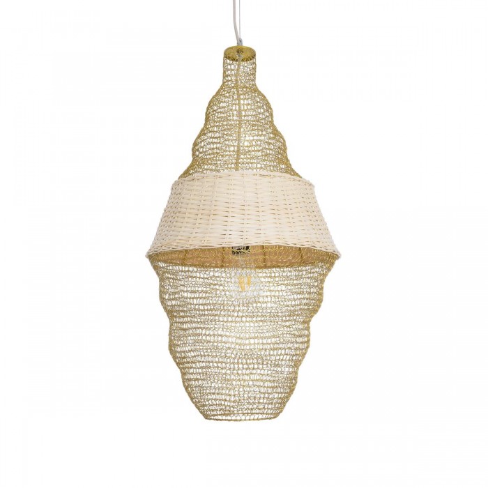 GloboStar® KENTUCKY 01910 Vintage Κρεμαστό Φωτιστικό Πλέγμα Μονόφωτο 1 x E27 IP20 Μπεζ Μέταλλο - Μ40 x Π40 x Υ80cm