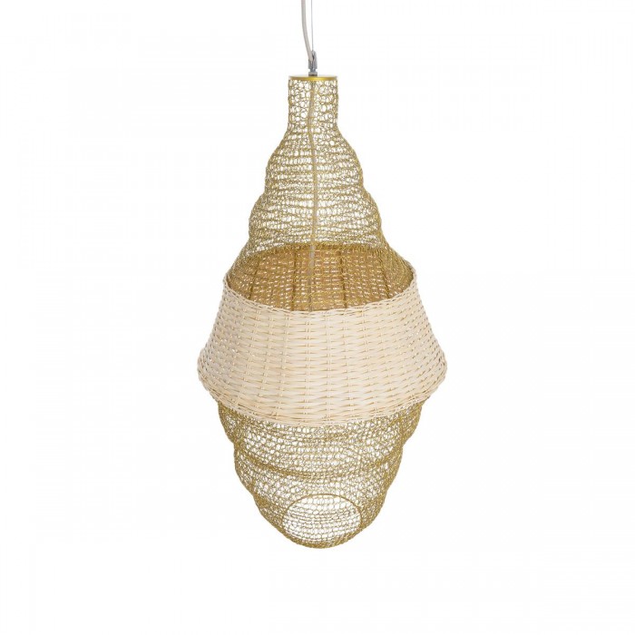 GloboStar® KENTUCKY 01910 Vintage Κρεμαστό Φωτιστικό Πλέγμα Μονόφωτο 1 x E27 IP20 Μπεζ Μέταλλο - Μ40 x Π40 x Υ80cm