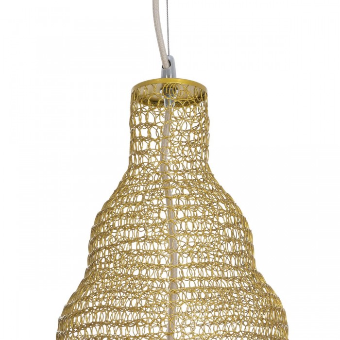 GloboStar® KENTUCKY 01910 Vintage Κρεμαστό Φωτιστικό Πλέγμα Μονόφωτο 1 x E27 IP20 Μπεζ Μέταλλο - Μ40 x Π40 x Υ80cm