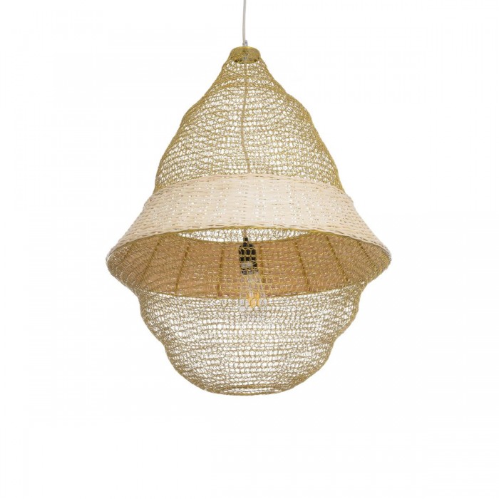 GloboStar® KENTUCKY 01911 Vintage Κρεμαστό Φωτιστικό Πλέγμα Μονόφωτο 1 x E27 IP20 Μπεζ Μέταλλο - Μ60 x Π60 x Υ80cm