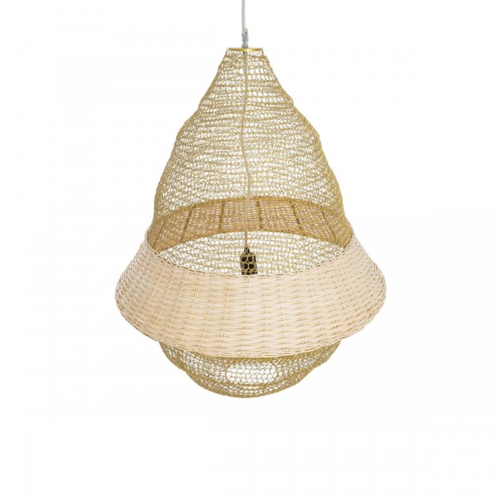 GloboStar® KENTUCKY 01911 Vintage Κρεμαστό Φωτιστικό Πλέγμα Μονόφωτο 1 x E27 IP20 Μπεζ Μέταλλο - Μ60 x Π60 x Υ80cm