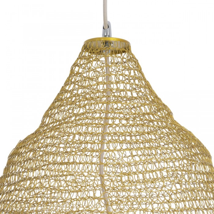 GloboStar® KENTUCKY 01911 Vintage Κρεμαστό Φωτιστικό Πλέγμα Μονόφωτο 1 x E27 IP20 Μπεζ Μέταλλο - Μ60 x Π60 x Υ80cm