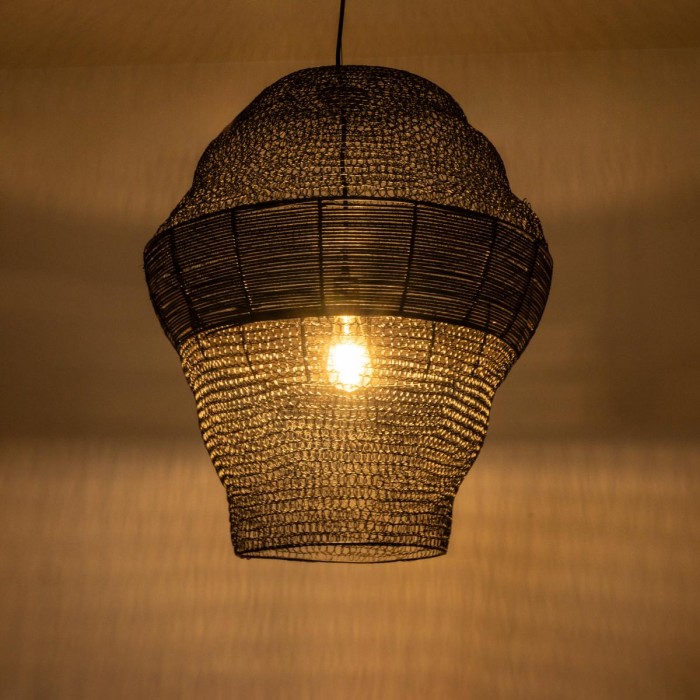 GloboStar® KENTUCKY 01912 Vintage Κρεμαστό Φωτιστικό Πλέγμα Μονόφωτο 1 x E27 IP20 Μαύρο Μέταλλο - Μ60 x Π60 x Υ70cm